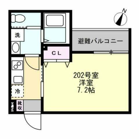 ベイルームコート辻堂(1K/2階)の間取り写真