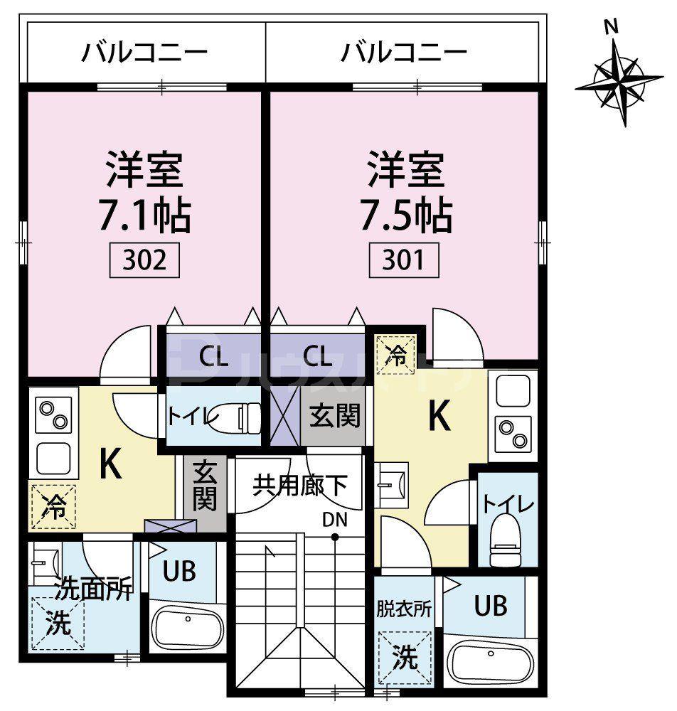 グランシャレー小岩(1K/3階)の間取り写真