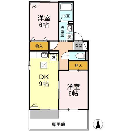 オルテンシア(2DK/1階)の間取り写真