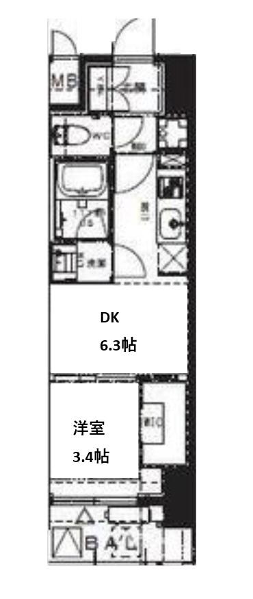 ALIVIS九条(1DK/13階)の間取り写真
