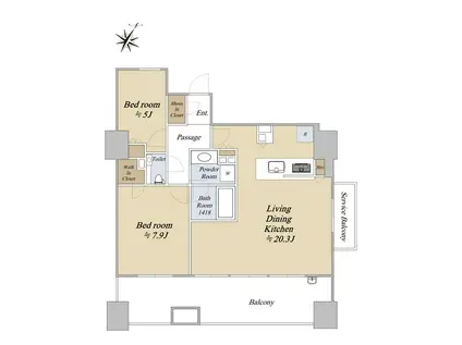 シティテラス大井仙台坂ヒルトップガーデン(2LDK/21階)の間取り写真