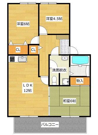 ボヌールB棟(3LDK/2階)の間取り写真