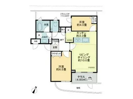 ロイヤルシーズン新宿柏木(2LDK/1階)の間取り写真