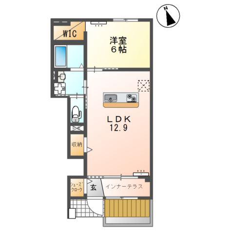 一宮町アパート(1LDK/1階)の間取り写真