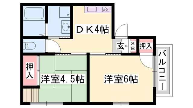 シティハイムハーモニックス(2DK/1階)の間取り写真