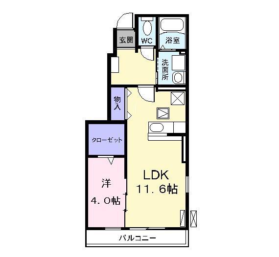 ソレイユ N(1LDK/1階)の間取り写真