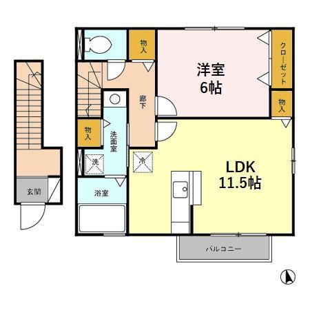 ボヌール ピエース A(1LDK/2階)の間取り写真