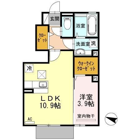 ウィット植松(1LDK/1階)の間取り写真