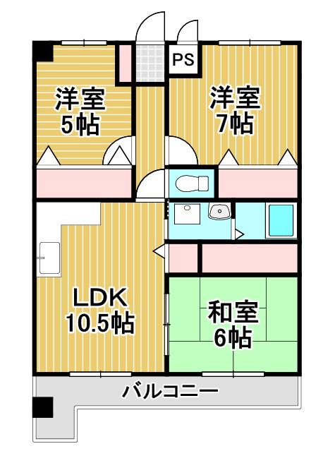 ロジュマン泉佐野(3LDK/4階)の間取り写真