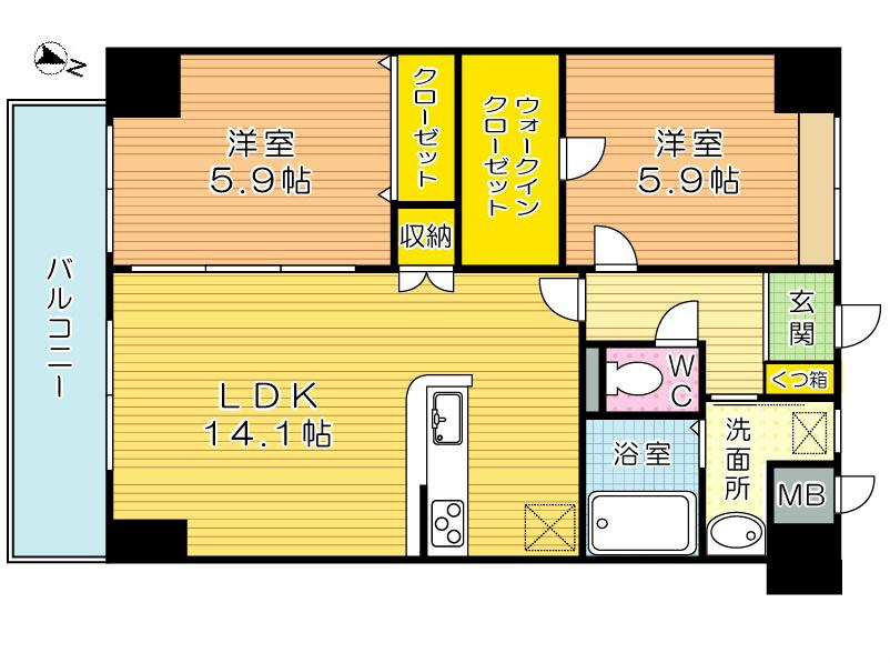 THE SQUARE・GRAND RESIDENCEザ・スクエア グ(2LDK/13階)の間取り写真