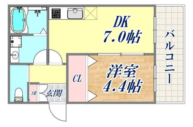WING湊川公園(1DK/1階)の間取り写真