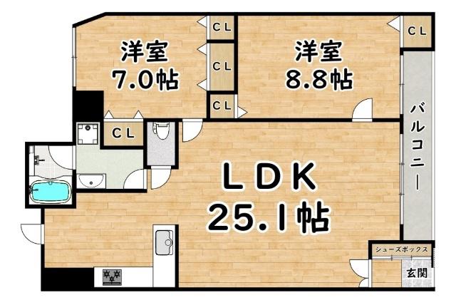 クリエール三津屋(2LDK/1階)の間取り写真