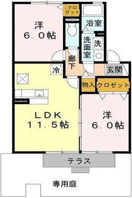 パルコートサンC棟(2LDK/1階)の間取り写真