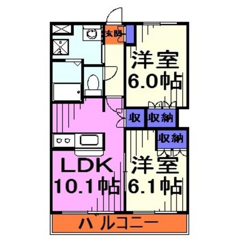 ガーデンヒルズNAKAYAMA壱番館(2LDK/2階)の間取り写真
