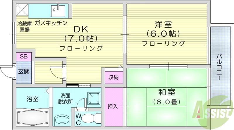 ディアス翔(2DK/1階)の間取り写真