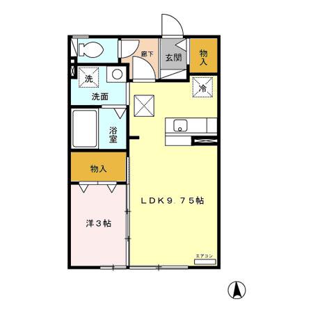 ヴィライン若宮(1LDK/2階)の間取り写真