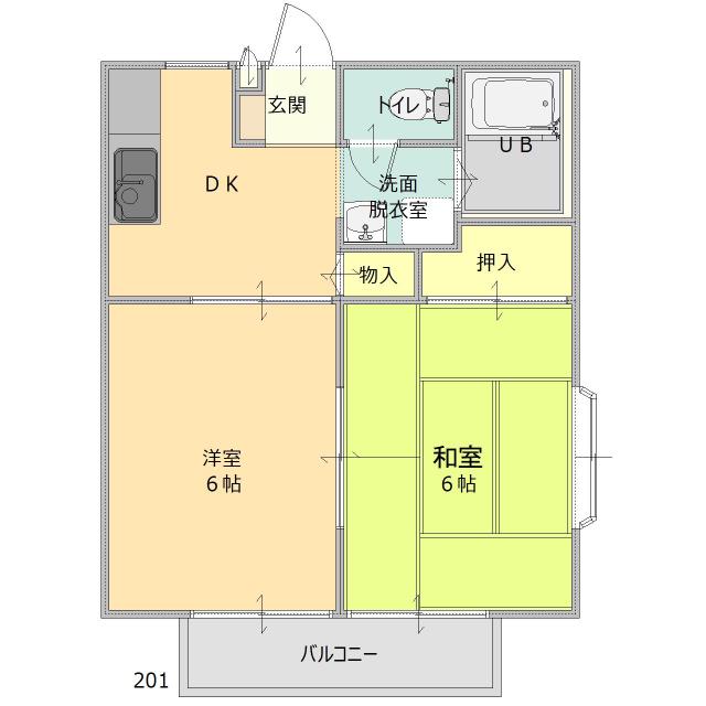 シンフォニアB棟(2DK/2階)の間取り写真