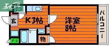 ルナ国体町(1K/4階)の間取り写真