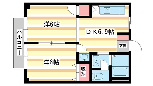 ヴィラージュ島田(2DK/1階)の間取り写真