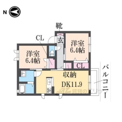 アトレッテジーロ(2LDK/1階)の間取り写真