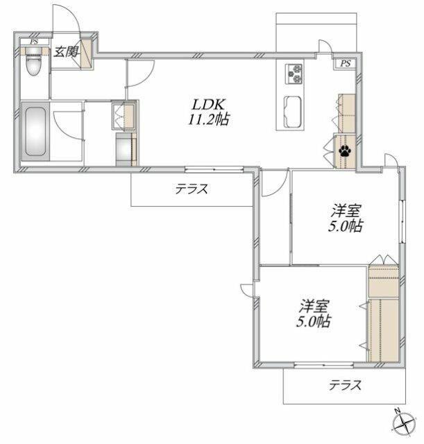 ネプトゥーヌス(2LDK/2階)の間取り写真