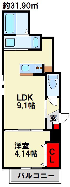 CHERIM片野イースト(1LDK/2階)の間取り写真