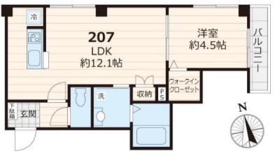 グラン上り屋敷(1LDK/2階)の間取り写真