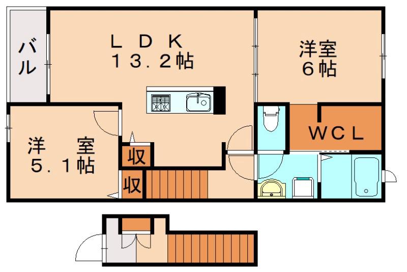 ココメゾンII(2LDK/2階)の間取り写真