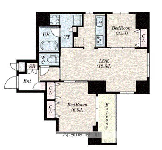 S-RESIDENCE押上EPURE(2LDK/12階)の間取り写真