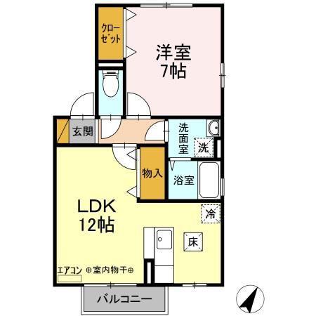 グラシアスA・B・C(1LDK/1階)の間取り写真