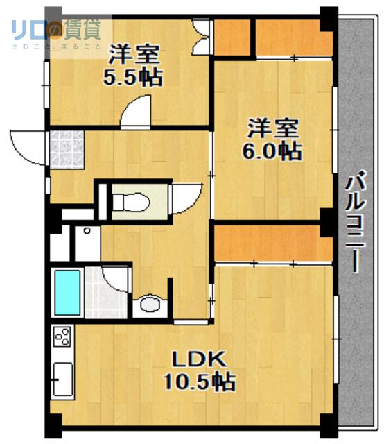 ビレッジハウス山本(2LDK/5階)の間取り写真