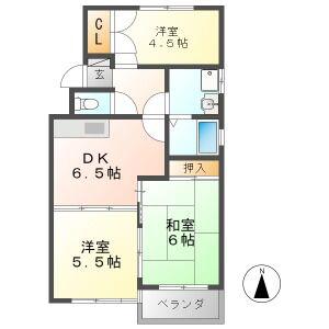 プリムローズマキB棟(3DK/1階)の間取り写真