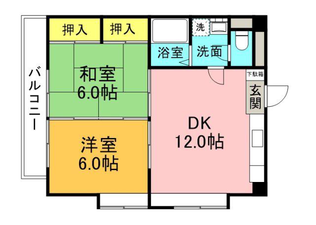 レジデンス古田(2DK/2階)の間取り写真