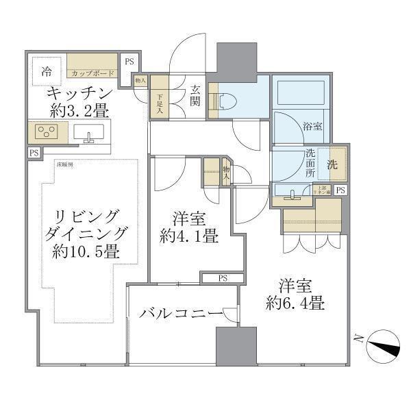 BRILLIA二番町(2LDK/13階)の間取り写真