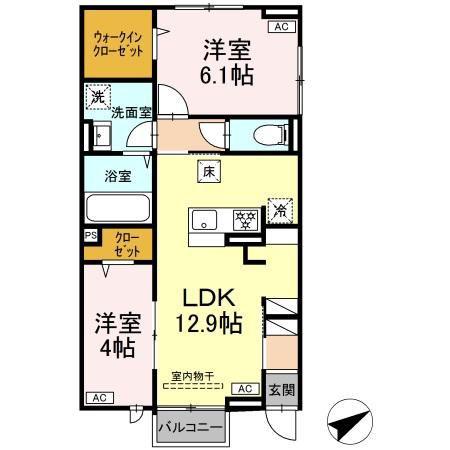 セレスティア江北(2LDK/1階)の間取り写真