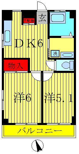 パールマンション(2DK/2階)の間取り写真