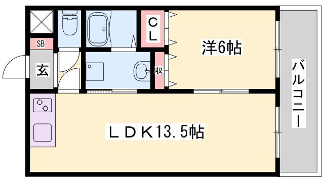 メゾン・ド・姫路野里(1LDK/3階)の間取り写真