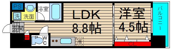 ウォーム天下茶屋(1LDK/2階)の間取り写真