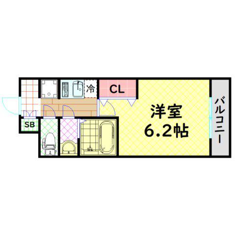 プレサンス上町台夕陽丘(1K/3階)の間取り写真