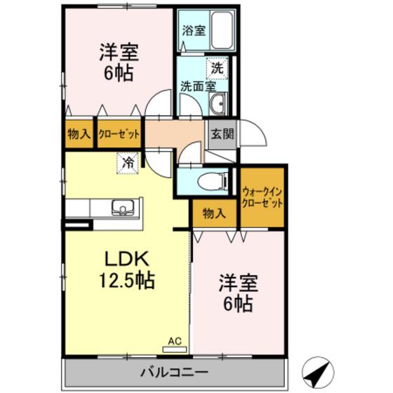 アムール祇園(2LDK/2階)の間取り写真