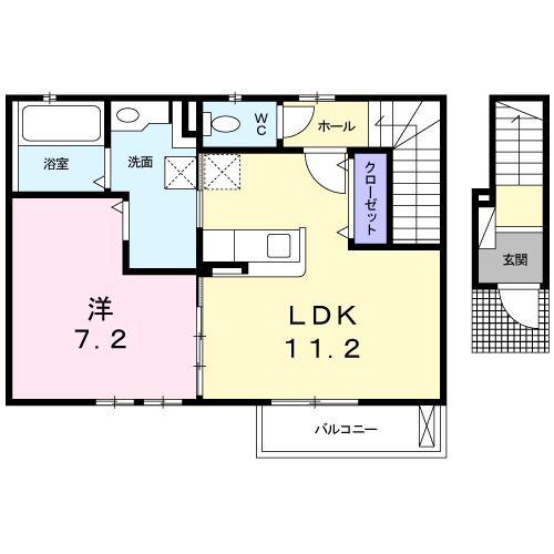 BONHEUR(1LDK/2階)の間取り写真