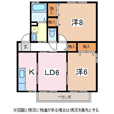 グリーンおおさわ(2LDK/1階)の間取り写真