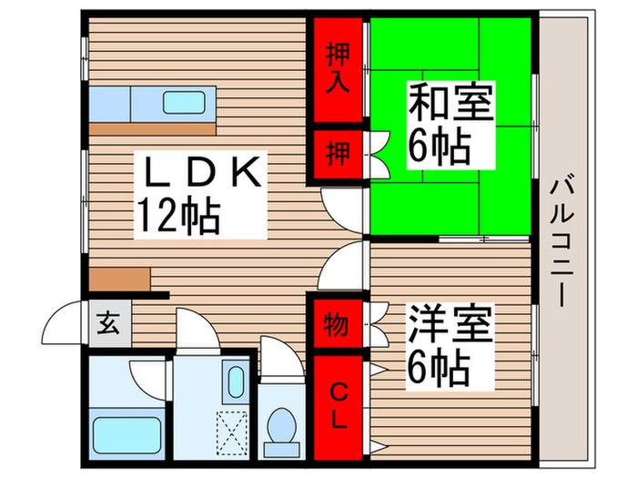 ウエストヒルズ(2LDK/1階)の間取り写真