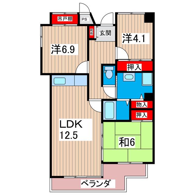 サニーヒル会瀬 2号館(3LDK/3階)の間取り写真