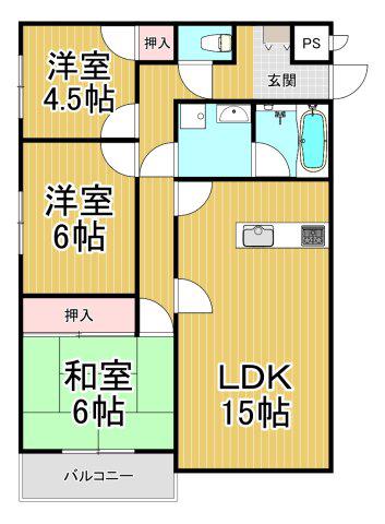 グリーンコート野間(3LDK/2階)の間取り写真