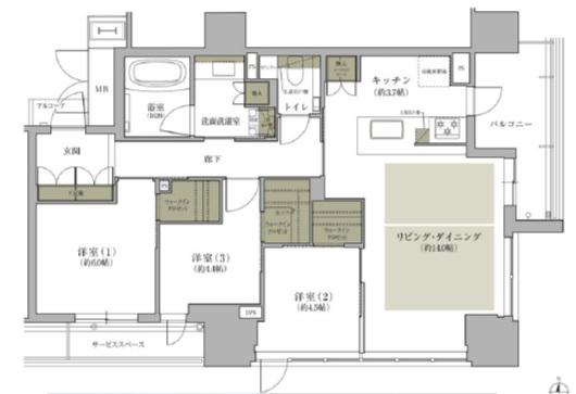 ジオタワー堺筋本町(3LDK/23階)の間取り写真