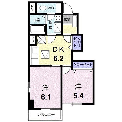 パストラーレ(2DK/1階)の間取り写真