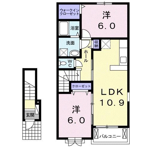 デュランタ小松(2LDK/2階)の間取り写真