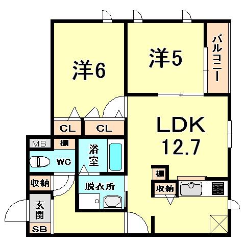 苦楽園オークス(2LDK/2階)の間取り写真