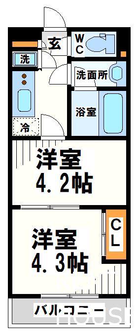 ガーラ・ヴィスタ調布(2K/1階)の間取り写真